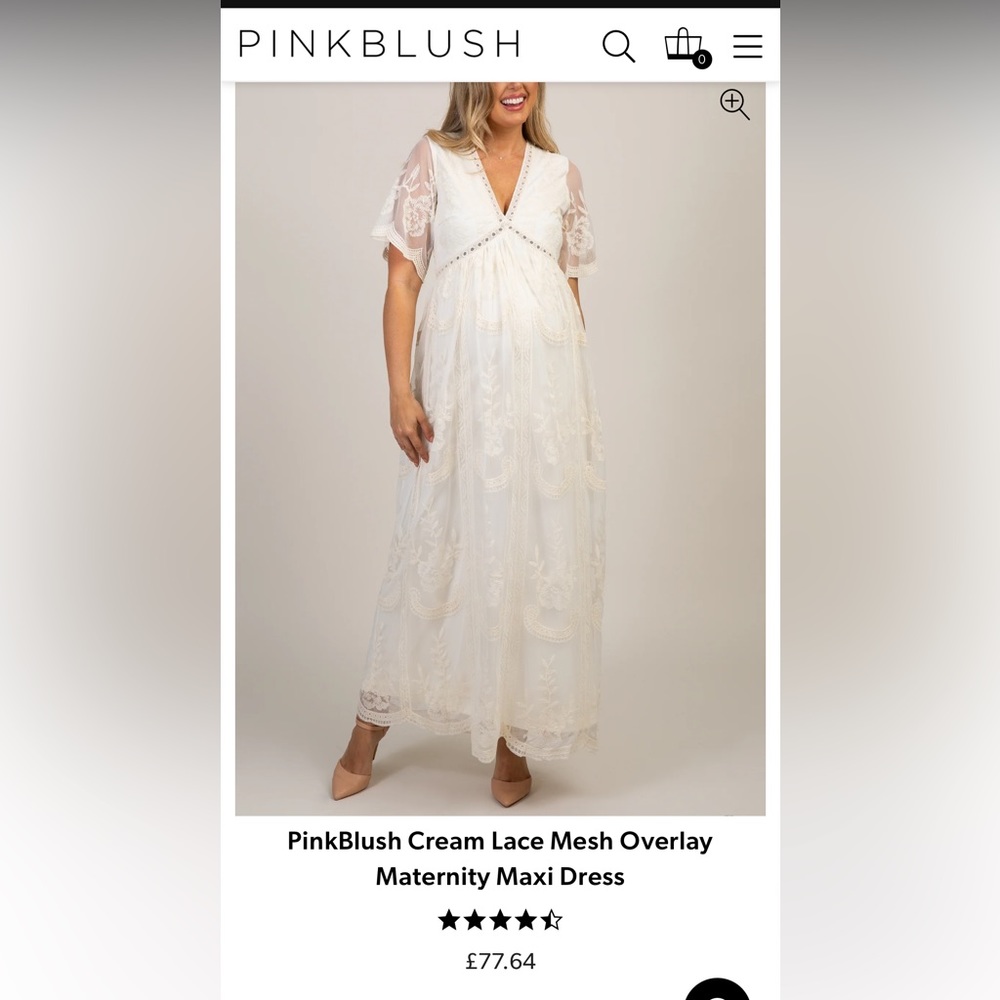 PinkBlush Cream Lace Mesh Overlay Maternity Maxi Dress
